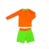Boys Neon Swim Set - Orange Rash Guard and Green Trunks