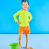 Two Piece Set Rash Guard and Swim Trunks UPF 50+ | Neon Yellow and Orange